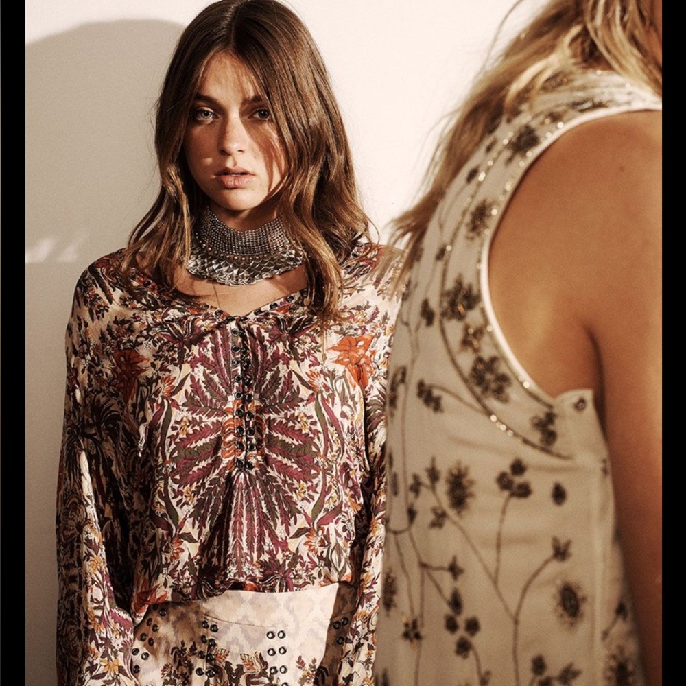Haute Hippie -Grommets, silk, desert floral blouse